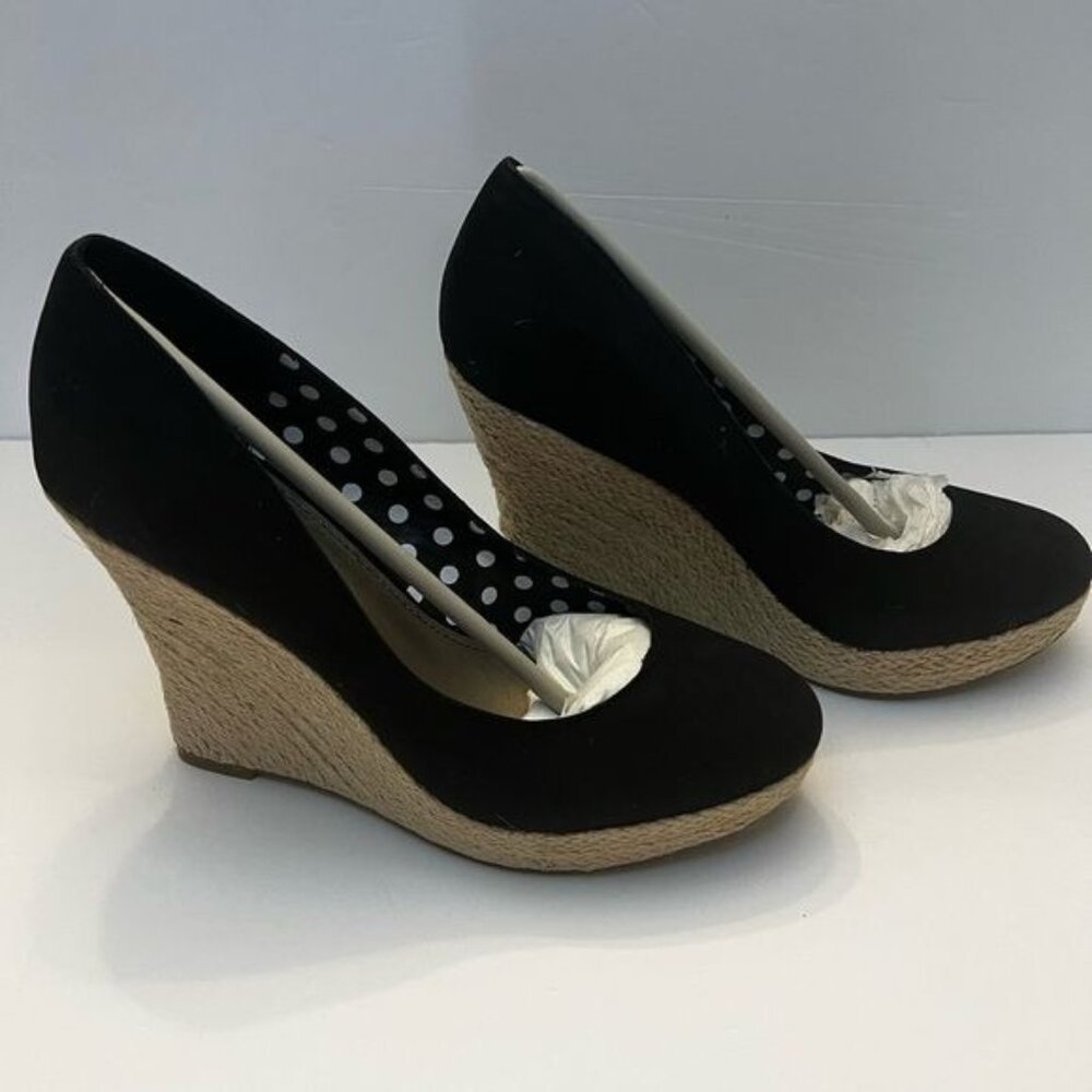 Fergalicious By Fergie Womens Black Espadrille Wedge Heels Polka Dot Lining 4.5" - Picture 11 of 12